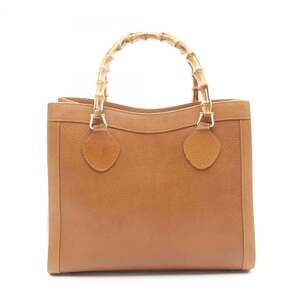GUCCI Authentic Brown Leather Bamboo Tote Bag